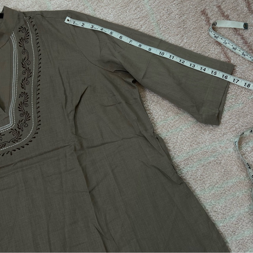 NWOT Only Necessities Taupe Brown Embroidered Tunic Top Linen Blend Size Large - Picture 9 of 10
